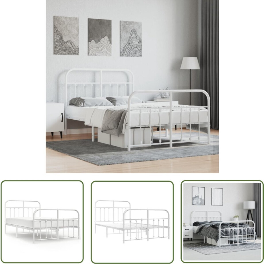 vidaXL Metalen Bedframe - Klassieke Bedframe - Bedframe met hoofd- en voeteneinde metaal wit 120x200 cm - Staal Bedframe - Bedframe Met Opbergruimte - Boxspring Bed afbeelding 1