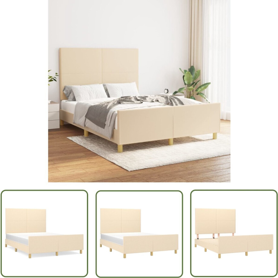 vidaXL Slaapcomfort - Bed Frame - Bedframe zonder matras stof crèmekleurig 140x200 cm - Hoofdeinde - Creme Kleur - Tweepersoonsbed vidaXL Slaapcomfort - Bed Frame - Bedframe zonder matras stof crèmekleurig 140x200 cm - Hoofdeinde - Creme Kleur - Tweepersoonsbed afbeelding 1