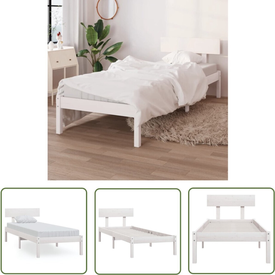 vidaXL Houten Bed - Massief Houten Bed Frame - Bedframe massief hout wit 75x190 cm - Enkel Bed - Wit Bed - Bed Frame Kopen vidaXL Houten Bed - Massief Houten Bed Frame - Bedframe massief hout wit 75x190 cm - Enkel Bed - Wit Bed - Bed Frame Kopen afbeelding 1