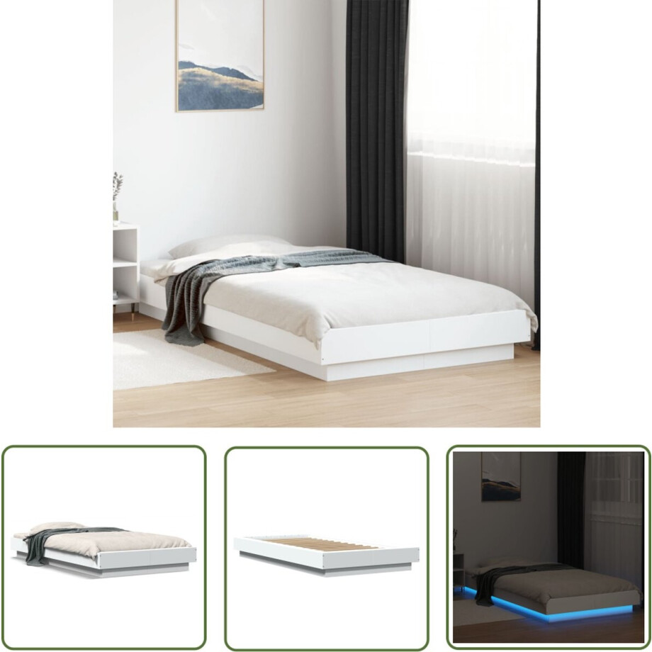 vidaXL Slaapcomfort - LED Bed Frame - Bedframe met LED-verlichting bewerkt hout wit 75x190 cm - RGB Verlichting - Houten Bedframe - Witte Bedbank afbeelding 1