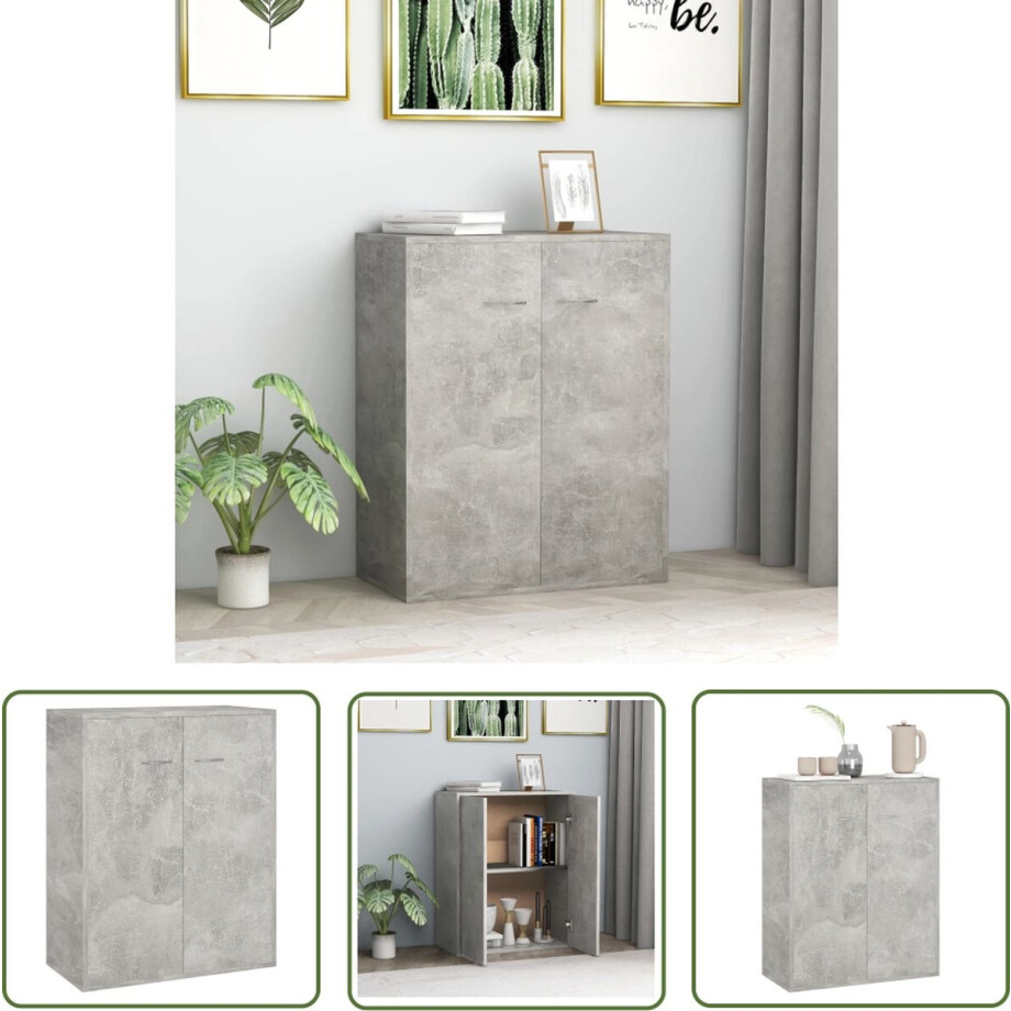 vidaXL Buffetkast - Dressoir - Dressoir 60x30x75 cm bewerkt hout betongrijs - Tv-meubel - Houten Dressoir - Grijze Dressoir afbeelding 1