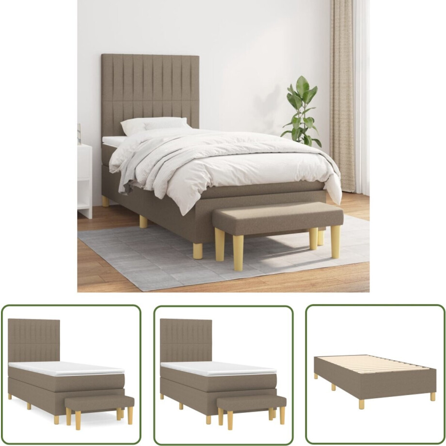 vidaXL Verstelbare Hoofdbord - Boxspringbed - Boxspring met matras stof taupe 90x200 cm - Pocketveer Matras - Middelhard Matras - Taupecleur vidaXL Verstelbare Hoofdbord - Boxspringbed - Boxspring met matras stof taupe 90x200 cm - Pocketveer Matras - Middelhard Matras - Taupecleur afbeelding 1