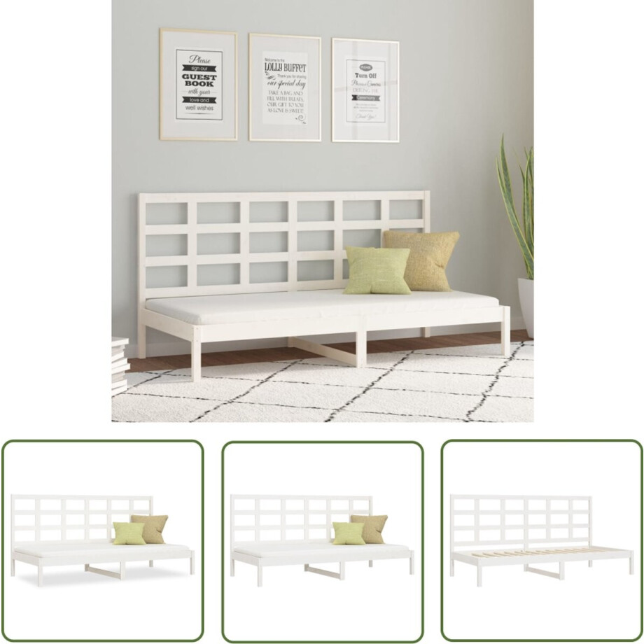 vidaXL Grenenhout Meubilair - Slaapbank - Slaapbank zonder matras 90x200 cm massief grenenhout wit - Witte Slaapbank - Logeerbed - Opbergbanken afbeelding 1