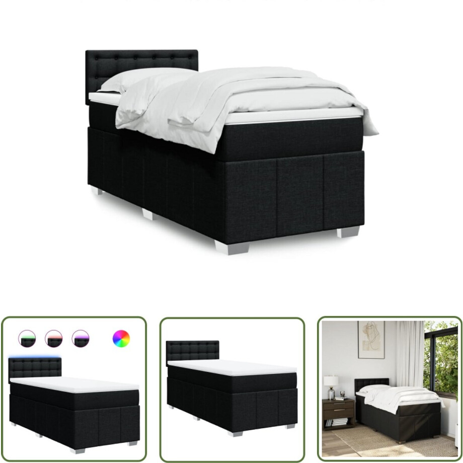 vidaXL Slaapcomfort - Boxspring - Boxspring met matras stof zwart 80x200 cm - Matras - Led Verlichting - Boxspringbed vidaXL Slaapcomfort - Boxspring - Boxspring met matras stof zwart 80x200 cm - Matras - Led Verlichting - Boxspringbed afbeelding 1