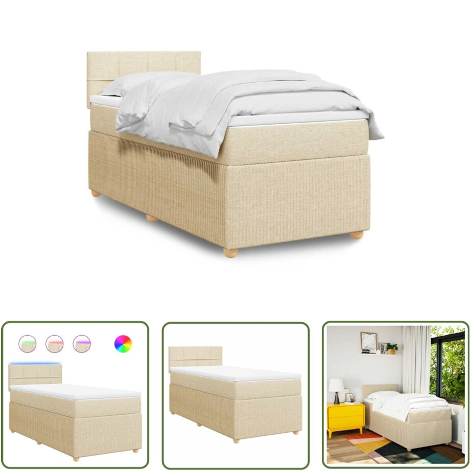 vidaXL Slaapcomfort - Boxspring - Boxspring met matras stof crèmekleurig 90x190 cm - Pocketveringmatras - Led Verlichting - Creme Kleurig vidaXL Slaapcomfort - Boxspring - Boxspring met matras stof crèmekleurig 90x190 cm - Pocketveringmatras - Led Verlichting - Creme Kleurig afbeelding 1