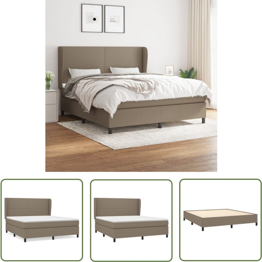 vidaXL Boxspring - Boxspringbed - Boxspring met matras stof taupe 160x200 cm - Tweepersoonsbed - Slaapcomfort - Pocketed Veren vidaXL Boxspring - Boxspringbed - Boxspring met matras stof taupe 160x200 cm - Tweepersoonsbed - Slaapcomfort - Pocketed Veren afbeelding 1