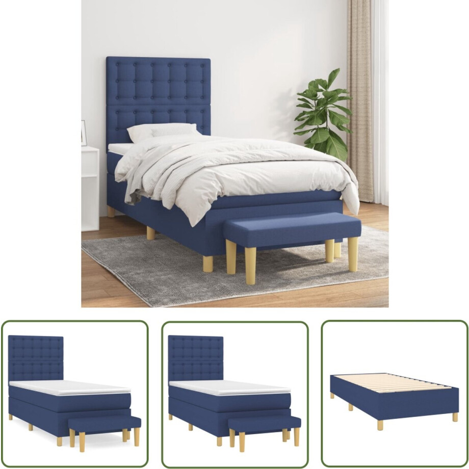 vidaXL Slaapcomfort - Boxspringbed - Boxspring met matras stof blauw 90x200 cm - Boxspring - Tweepersoonsbed - Bed Frame vidaXL Slaapcomfort - Boxspringbed - Boxspring met matras stof blauw 90x200 cm - Boxspring - Tweepersoonsbed - Bed Frame afbeelding 1