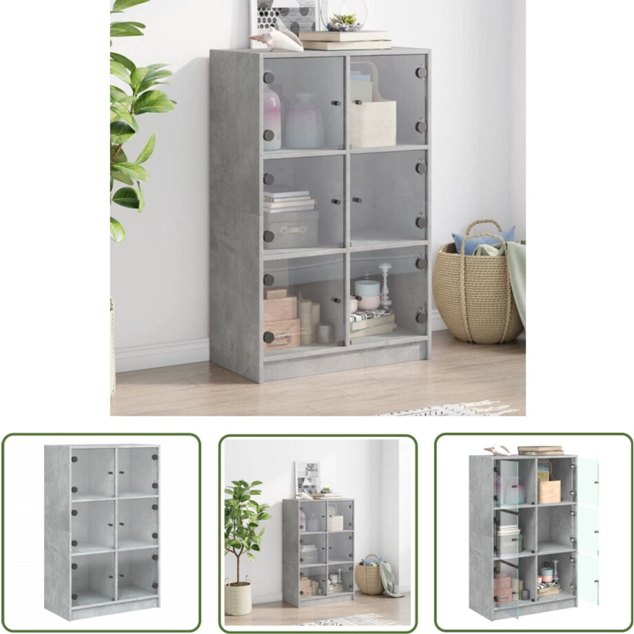 vidaXL Houten Kast - Hoge Kast - Hoge kast met deuren 68x37x109 cm bewerkt hout betongrijs - Grijze Kast - Opbergkast - Bibliotheekkast afbeelding 1