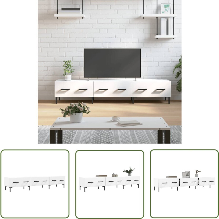 vidaXL Tv Kast - Televisiekast - Tv-meubel 150x36x30 cm bewerkt hout wit - Mediakast - Salontafel - Houten Meubilair vidaXL Tv Kast - Televisiekast - Tv-meubel 150x36x30 cm bewerkt hout wit - Mediakast - Salontafel - Houten Meubilair afbeelding 1