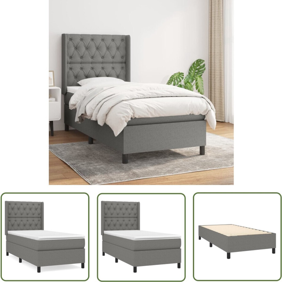 vidaXL Donkere Kleuren - Boxspringbed - Boxspring met matras stof donkergrijs 80x200 cm - Slaapcomfort - Pocketed Veren - Middenhard Matras vidaXL Donkere Kleuren - Boxspringbed - Boxspring met matras stof donkergrijs 80x200 cm - Slaapcomfort - Pocketed Veren - Middenhard Matras afbeelding 1