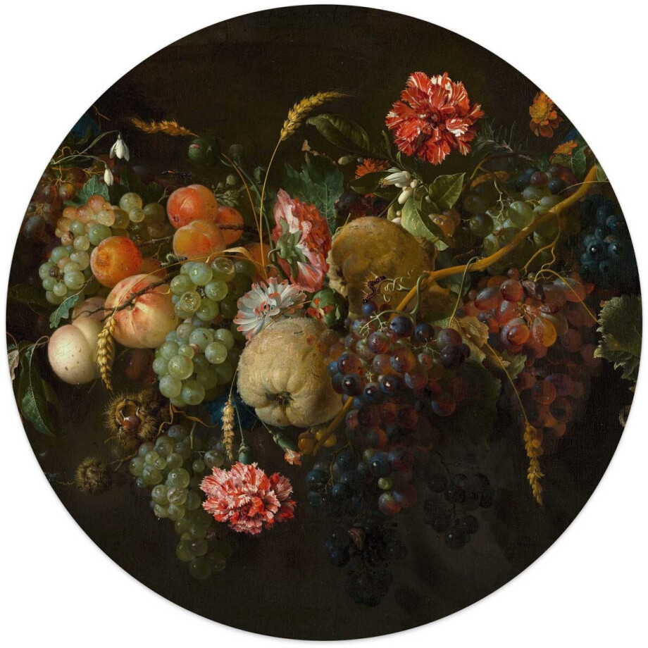 Glasschilderij De Heem Guirlande van vruchten - Ø 50 - Glas - REINDERS afbeelding 1