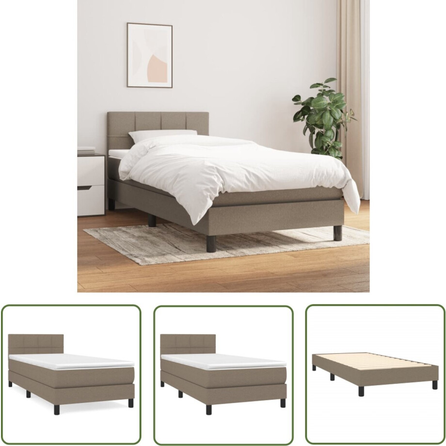 vidaXL Boxspring - Boxspringbed - Boxspring met matras stof taupe 90x190 cm - Tweepersoonsbed - Bed Frame - Taupecouleur afbeelding 1