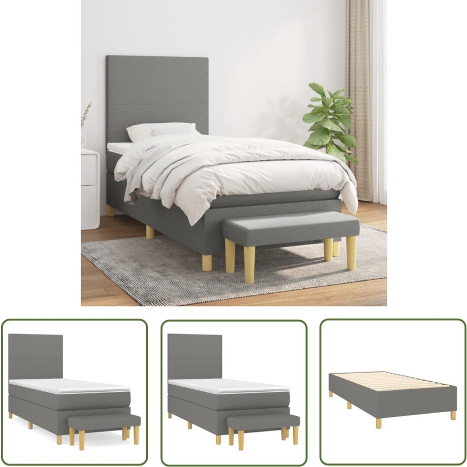 vidaXL Pocketvering - Boxspringbed - Boxspring met matras stof donkergrijs 80x200 cm - Tweepersoonsbed - Middenhard - Grijs afbeelding 1