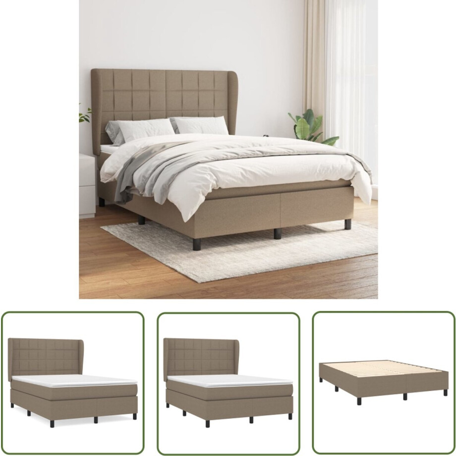 vidaXL Pocketvering - Boxspringbed - Boxspring met matras stof taupe 140x200 cm - Taupecouleur - Tweepersoonsbed - King Size Bed afbeelding 1