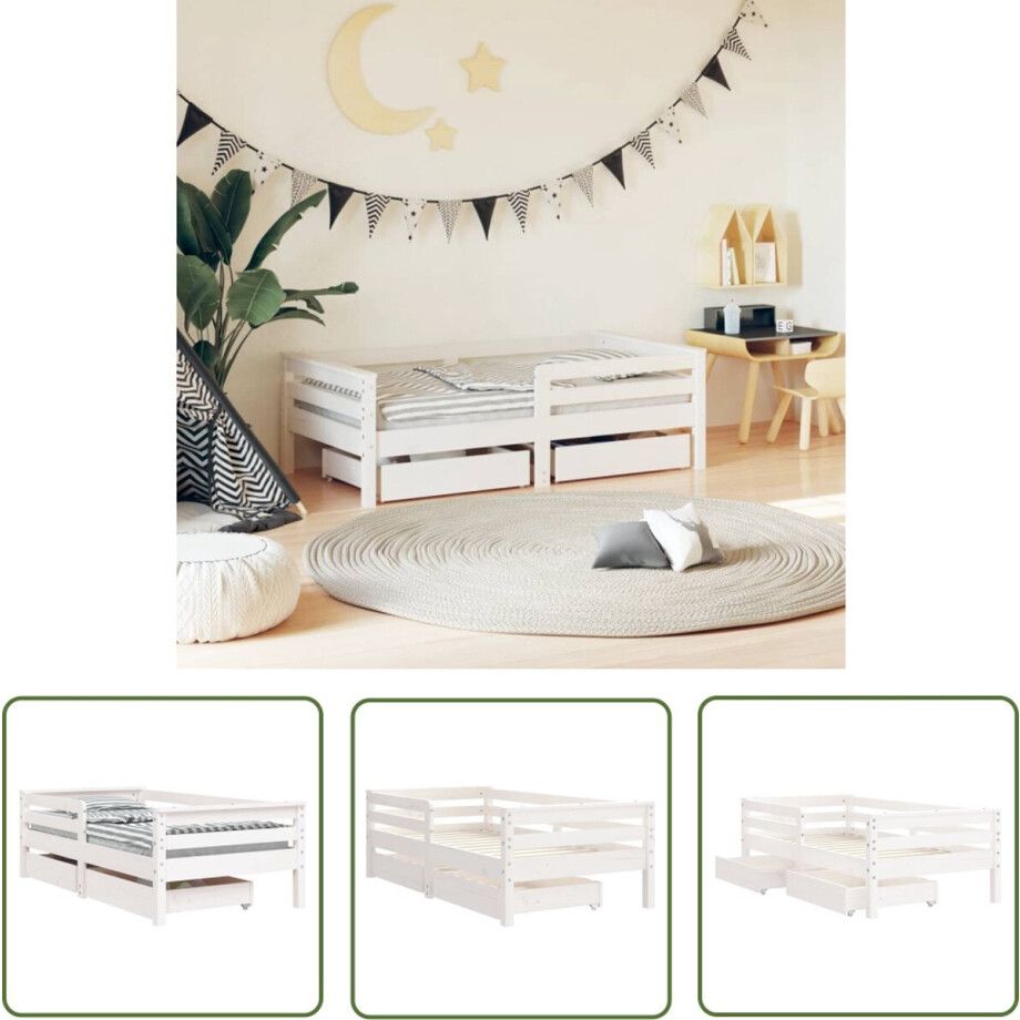 vidaXL Massief Hout Bed - Kinderbed Frame - Kinderbedframe met lades 70x140 cm massief grenenhout wit - Grenenhout Bed - Witte Kinderkamer - Kinderbed Met Opbergruimte vidaXL Massief Hout Bed - Kinderbed Frame - Kinderbedframe met lades 70x140 cm massief grenenhout wit - Grenenhout Bed - Witte Kinderkamer - Kinderbed Met Opbergruimte afbeelding 1