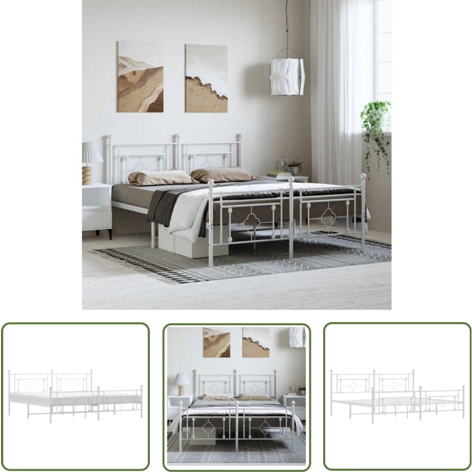 vidaXL Wit Bedframe - Staal Bedframe - Bedframe met hoofd- en voeteneinde metaal wit 193x203 cm - King Size Bedframe - Tweepersoons Bedframe - Modern Bedframe afbeelding 1