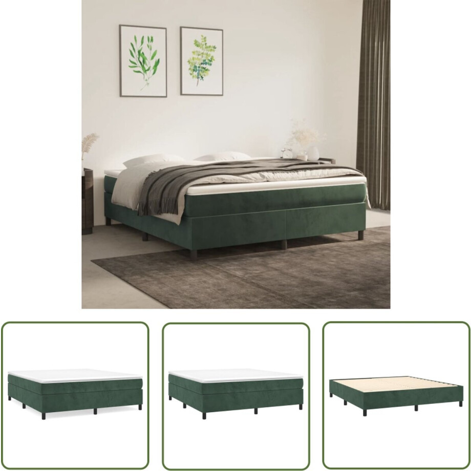 vidaXL Tweepersoons Bed - Boxspringframe - Bedframe zonder matras 160x200 cm fluweel donkergroen - Velvet Bed - Groen Bed - Slaapcomfort vidaXL Tweepersoons Bed - Boxspringframe - Bedframe zonder matras 160x200 cm fluweel donkergroen - Velvet Bed - Groen Bed - Slaapcomfort afbeelding 1