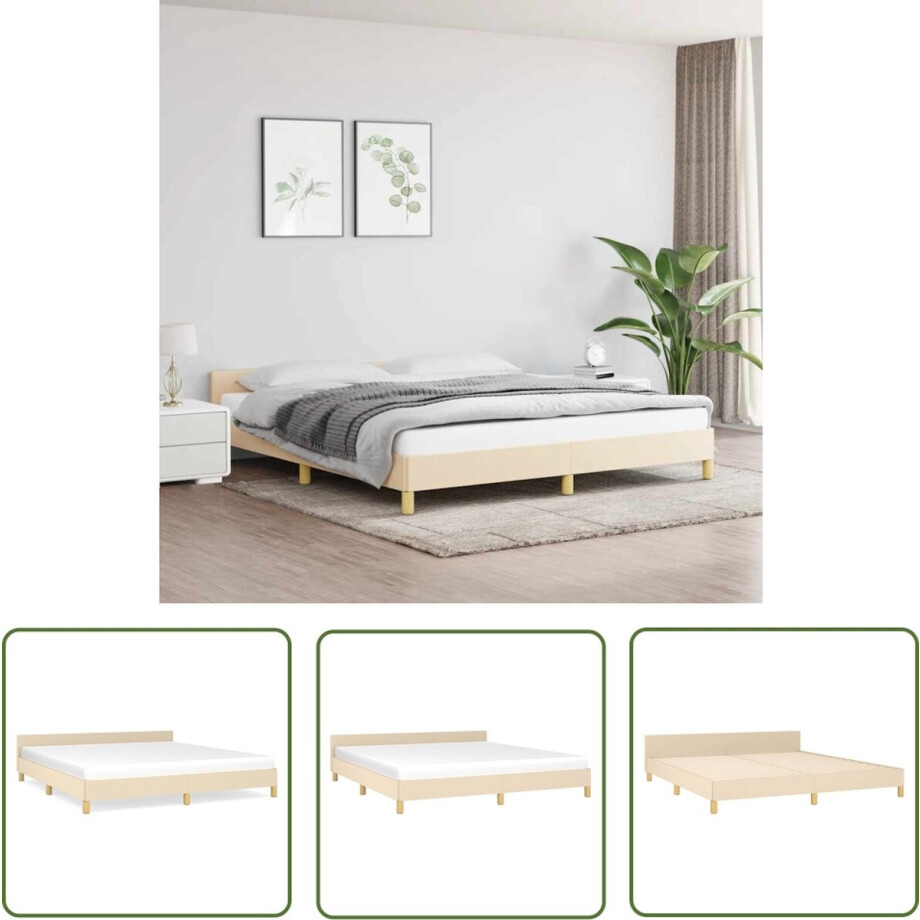 vidaXL Boxspring - Bedframe - Bedframe zonder matras stof crèmekleurig 160x200 cm - Hoofdeinde - Tweepersoonsbed - Creme Kleur vidaXL Boxspring - Bedframe - Bedframe zonder matras stof crèmekleurig 160x200 cm - Hoofdeinde - Tweepersoonsbed - Creme Kleur afbeelding 1