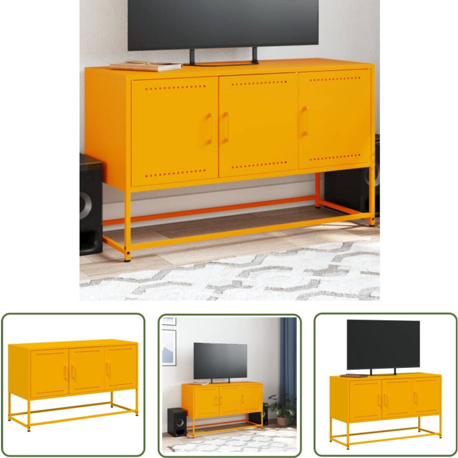 vidaXL Tv-meubel - Staal - Mosterdgeel - 100,5 cm Tv Meubel - Tv Kast - Salontafel - Meubilair - Steigerhout Look afbeelding 1