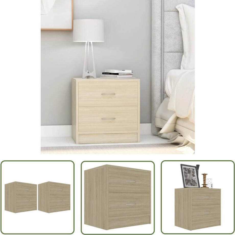 vidaXL Nachtkasten - Nachtkastje - Nachtkastjes 2 st 40x30x40 cm bewerkt hout sonoma eikenkleurig - Houten Nacht Kast - Slaapkamersdecoratie - Meubilair afbeelding 1