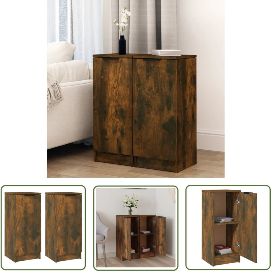 vidaXL Houten Dressoirs - Dressoirs - Dressoirs 2 st 30x30x70 cm bewerkt hout gerookt eikenkleurig - Bruine Dressoirs - Kleine Dressoirs - Vintage Dressoirs vidaXL Houten Dressoirs - Dressoirs - Dressoirs 2 st 30x30x70 cm bewerkt hout gerookt eikenkleurig - Bruine Dressoirs - Kleine Dressoirs - Vintage Dressoirs afbeelding 1