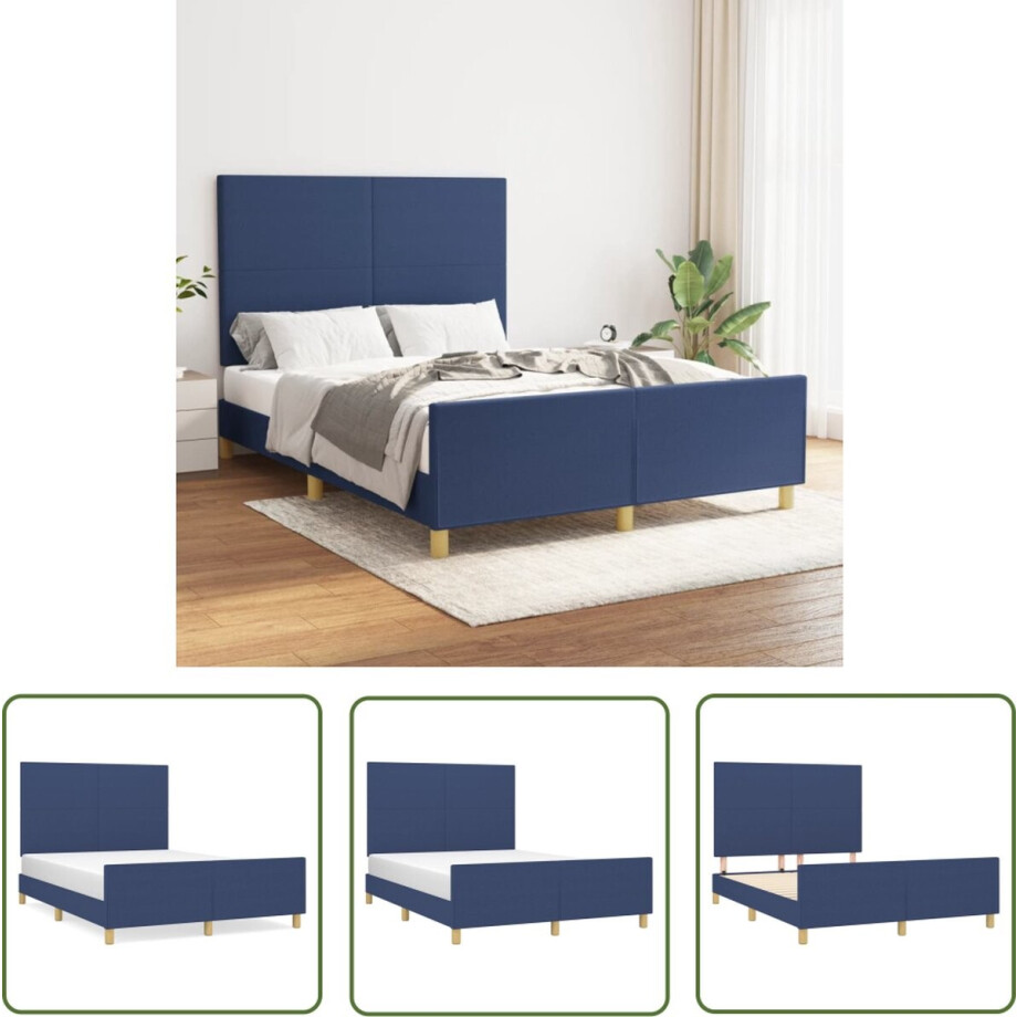 vidaXL Boxspring - Bedframe - Bedframe zonder matras stof blauw 140x200 cm - Tweepersoonsbed - Houten Bed - Blauwe Bed vidaXL Boxspring - Bedframe - Bedframe zonder matras stof blauw 140x200 cm - Tweepersoonsbed - Houten Bed - Blauwe Bed afbeelding 1