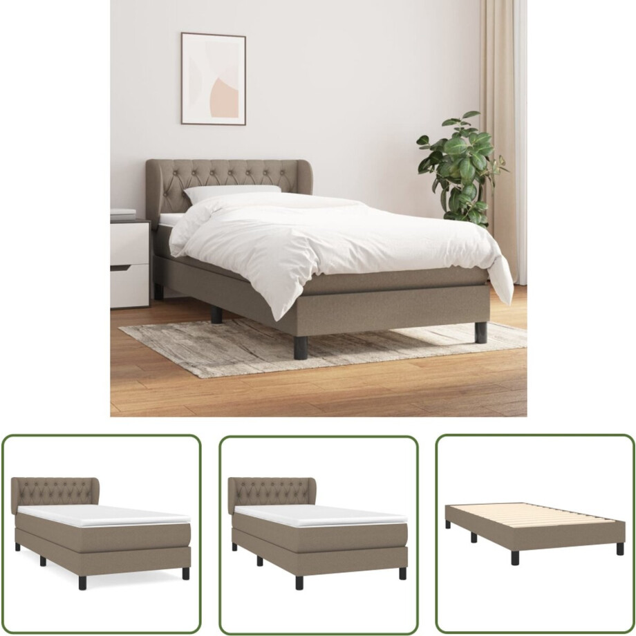 vidaXL Boxspring - Boxspringbed - Boxspring met matras stof taupe 90x200 cm - Tweepersoonsbed - Pocketed Veren - Middelhard Matras vidaXL Boxspring - Boxspringbed - Boxspring met matras stof taupe 90x200 cm - Tweepersoonsbed - Pocketed Veren - Middelhard Matras afbeelding 1