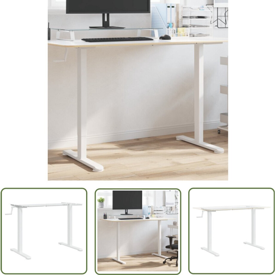 vidaXL Bureauframe - Zit-sta Bureau - Zit-sta bureauframe (94-135)x60x(70-114) cm staal wit - Elektrisch Bureau - Ergonomische Werkplek - Home Office afbeelding 1