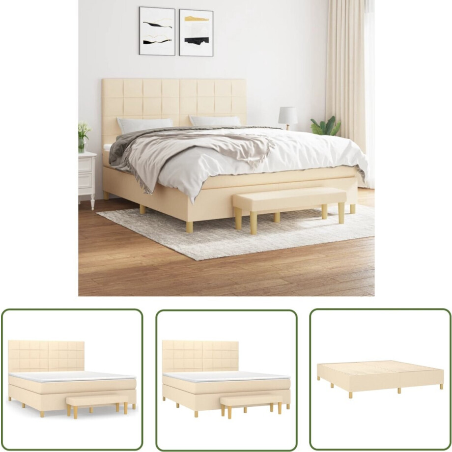 vidaXL Boxsprings - Boxspringbed - Boxspring met matras stof crèmekleurig 160x200 cm - Slaapkamerinrichting - Bed Met Hoofdbord - Tweepersoonsbed afbeelding 1