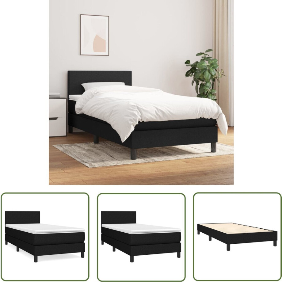 vidaXL Pocketvering - Boxspringbed - Boxspring met matras stof zwart 100x200 cm - Slaapcomfort - Zwarte Boxspring - Hoofdboard afbeelding 1
