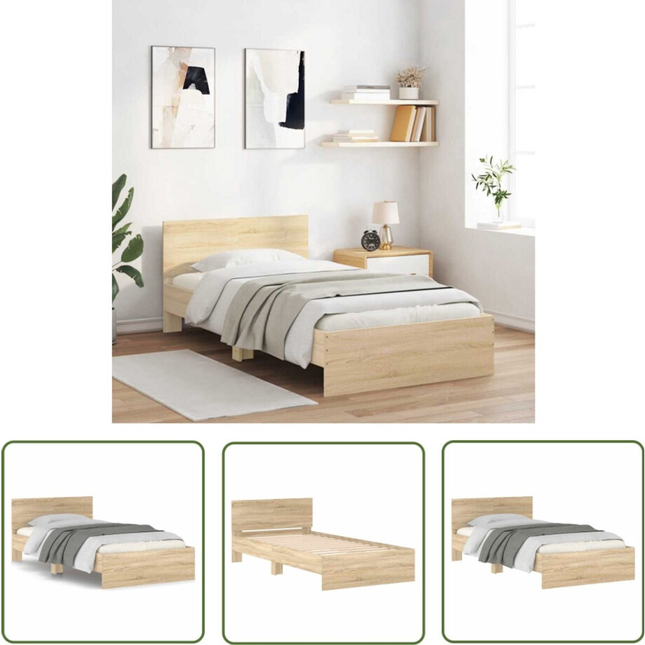 vidaXL Houten Bed - Bed Frame - Bedframe met hoofdbord zonder matras sonoma eiken 100x200 cm - Sonom Eiken - Tweepersoonsbed - Bed Met Hoofdbord vidaXL Houten Bed - Bed Frame - Bedframe met hoofdbord zonder matras sonoma eiken 100x200 cm - Sonom Eiken - Tweepersoonsbed - Bed Met Hoofdbord afbeelding 1