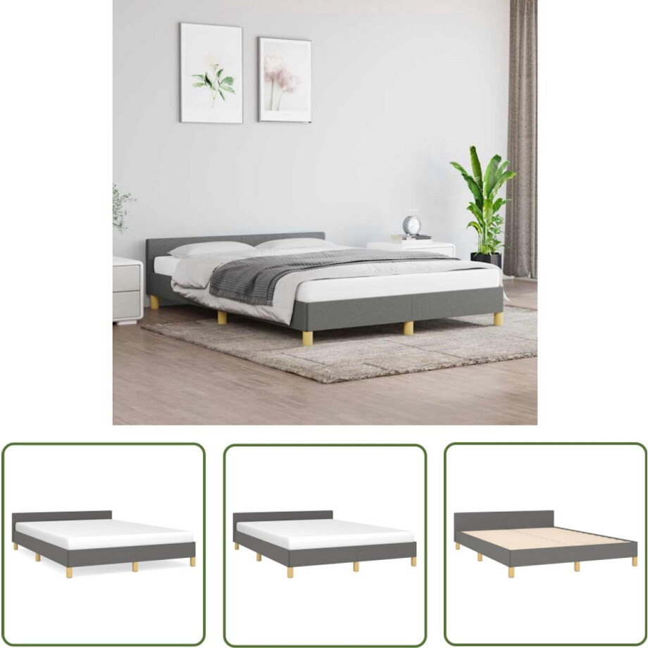 vidaXL Bedframe Stof Donkergrijs 140x190 cm Donker Grijs Bed Frame - Slaapcomfort - Houten Bed Frame - Tweepersoons Bed - Boxspring Bed afbeelding 1