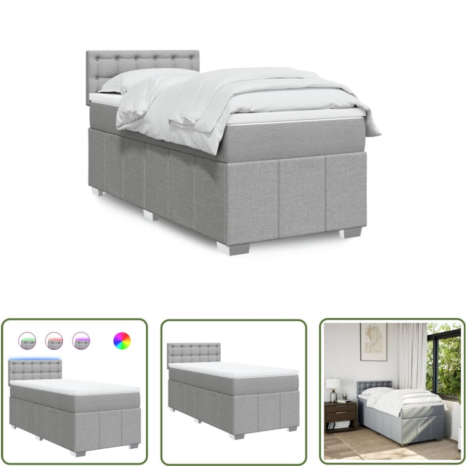 vidaXL Slaapcomfort - Boxspring - Boxspring met matras stof lichtgrijs 80x200 cm - Led Verlichting - Matras - Pocketvering vidaXL Slaapcomfort - Boxspring - Boxspring met matras stof lichtgrijs 80x200 cm - Led Verlichting - Matras - Pocketvering afbeelding 1
