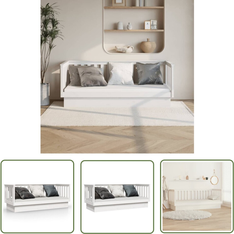 vidaXL Grenenhouten Meubels - Slaapbank - Slaapbank zonder matras 75x190 cm massief grenenhout wit - Daybed - Guest Bed - Stapelbare Bank vidaXL Grenenhouten Meubels - Slaapbank - Slaapbank zonder matras 75x190 cm massief grenenhout wit - Daybed - Guest Bed - Stapelbare Bank afbeelding 1