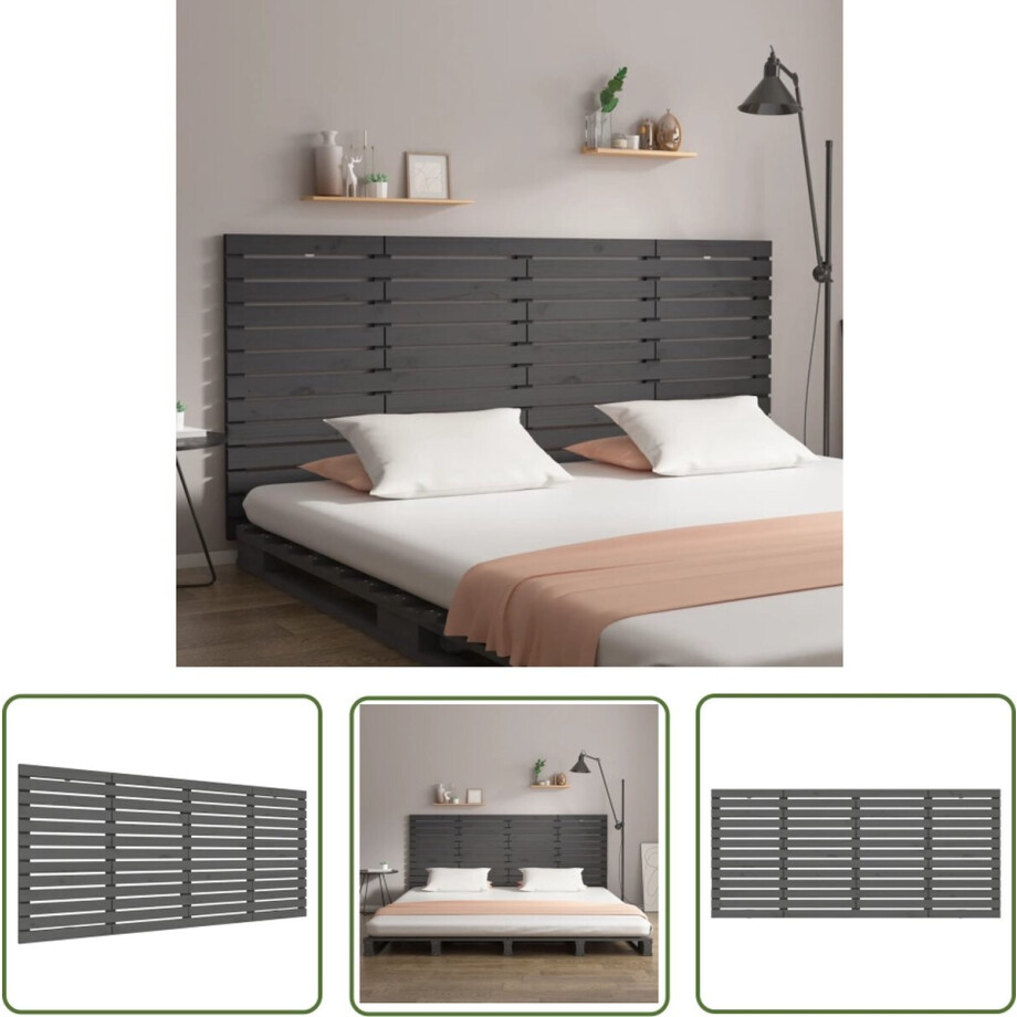 vidaXL Hoofdbord - Wandhoofdbord - Hoofdbord wandmontage 166x3x91,5 cm massief grenenhout grijs - Headboard - Grenoble Hout - Grenenhouten Hoofdbord afbeelding 1