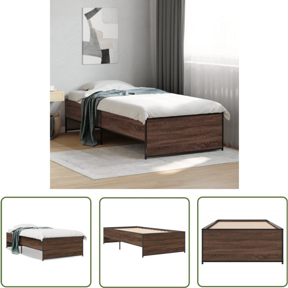 vidaXL Bed Frame - Bruin Houten Bed - Bedframe bewerkt hout en metaal bruin eikenkleurig 90x190 cm - Tweepersoons Bed - Compact Bed - Bed 90x190 vidaXL Bed Frame - Bruin Houten Bed - Bedframe bewerkt hout en metaal bruin eikenkleurig 90x190 cm - Tweepersoons Bed - Compact Bed - Bed 90x190 afbeelding 1