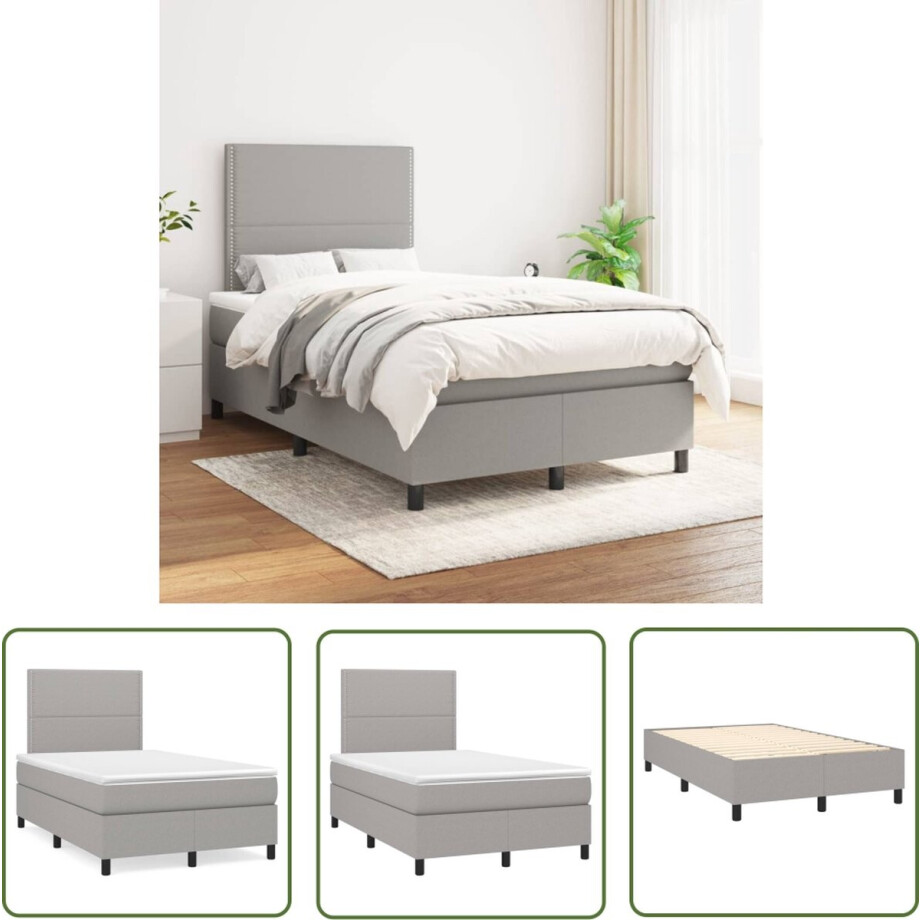 vidaXL Slaapcomfort - Boxspringbed - Boxspring met matras stof lichtgrijs 120x200 cm - Pocketveermatras - Hoofdboard - Middelduurzame Ondersteuning vidaXL Slaapcomfort - Boxspringbed - Boxspring met matras stof lichtgrijs 120x200 cm - Pocketveermatras - Hoofdboard - Middelduurzame Ondersteuning afbeelding 1