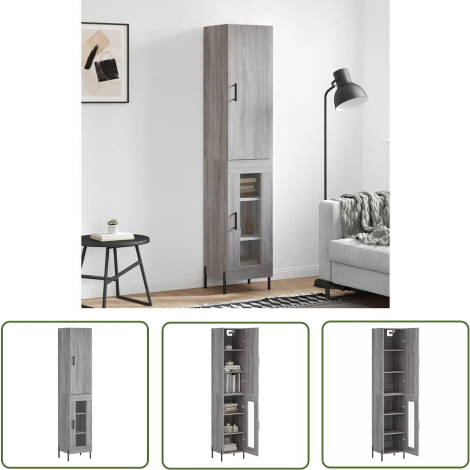 vidaXL Grijze Kast - Hoge Kast - Hoge kast 34,5x34x180 cm bewerkt hout grijs sonoma eikenkleurig - Houten Kast - Opslagkast - Design Kast vidaXL Grijze Kast - Hoge Kast - Hoge kast 34,5x34x180 cm bewerkt hout grijs sonoma eikenkleurig - Houten Kast - Opslagkast - Design Kast afbeelding 1