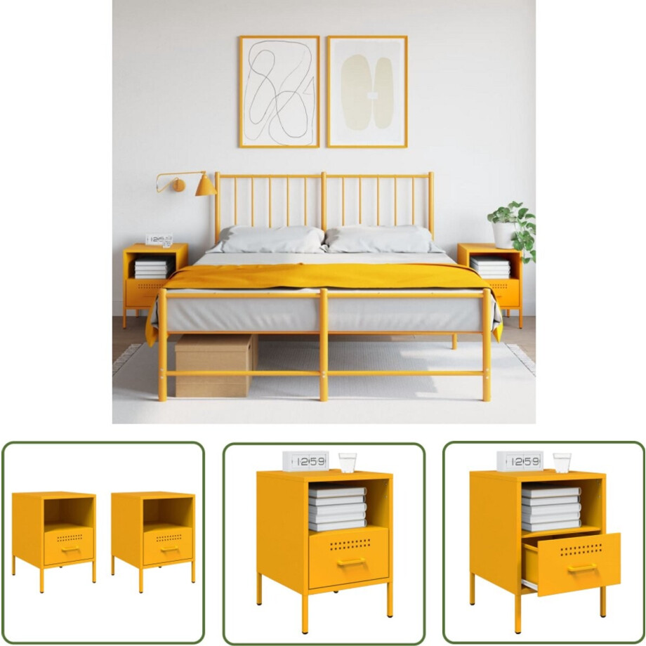 vidaXL Nachtkastjes Industrieel - Industriële Nachtkastjes - Nachtkastjes 2 st 36x39x50,5 cm staal mosterdgeel - Staal Nachtkastjes - Mustard Yellow Furniture - Vintage Nachtlamp Tafellamp vidaXL Nachtkastjes Industrieel - Industriële Nachtkastjes - Nachtkastjes 2 st 36x39x50,5 cm staal mosterdgeel - Staal Nachtkastjes - Mustard Yellow Furniture - Vintage Nachtlamp Tafellamp afbeelding 1