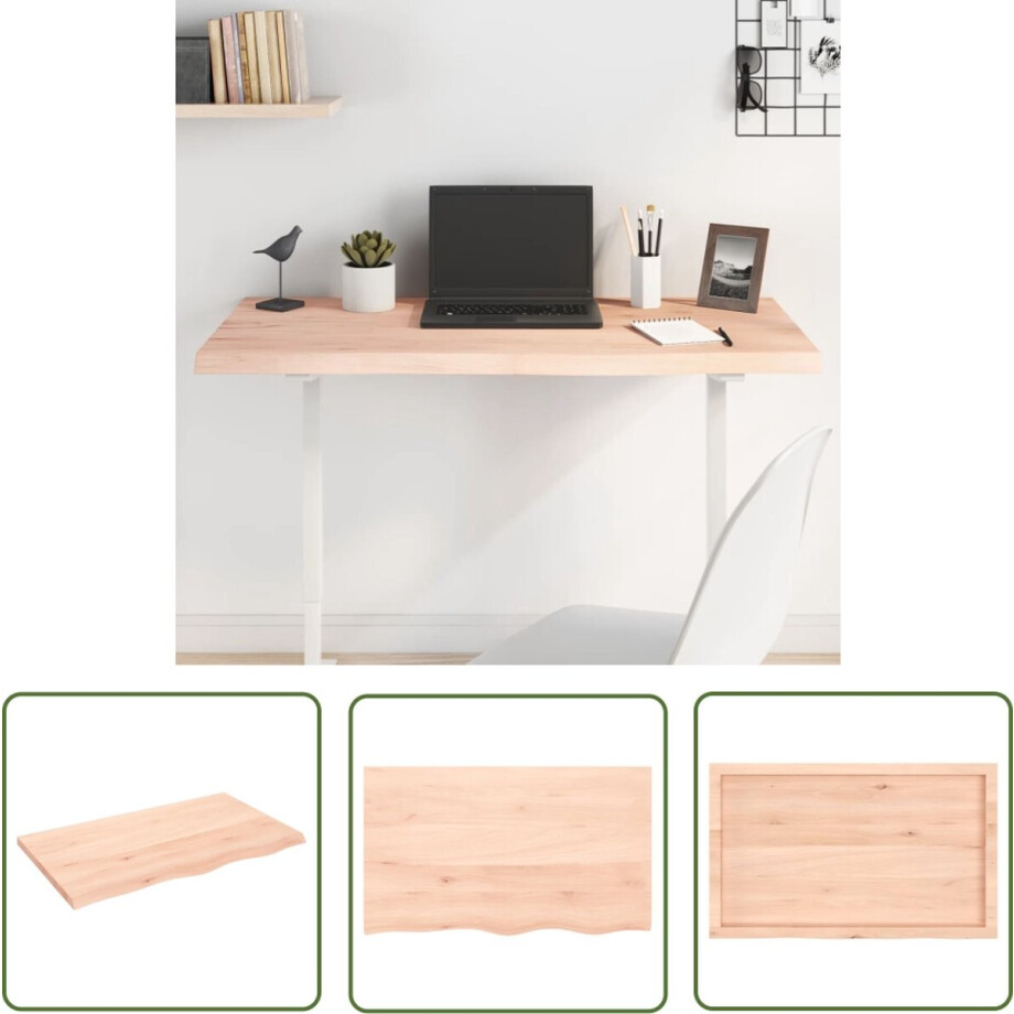 vidaXL Eikenhouten Tafelblad - Tafelblad Eiken - Tafelblad 100x60x(2-4) cm onbehandeld massief eikenhout - Massief Eikenhout - Tafelblad Vervangen - DIY Tafelblad afbeelding 1