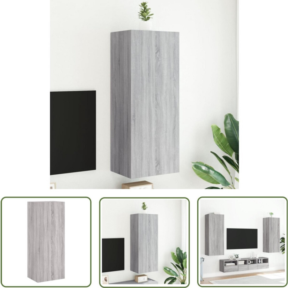 The Living Store Tv-wandmeubel 40,5x30x102 cm bewerkt hout grijs sonoma - Tv-meubel - Wandmontage - Grijze Meubelen - Houten Meubilair - Opbergkasten afbeelding 1