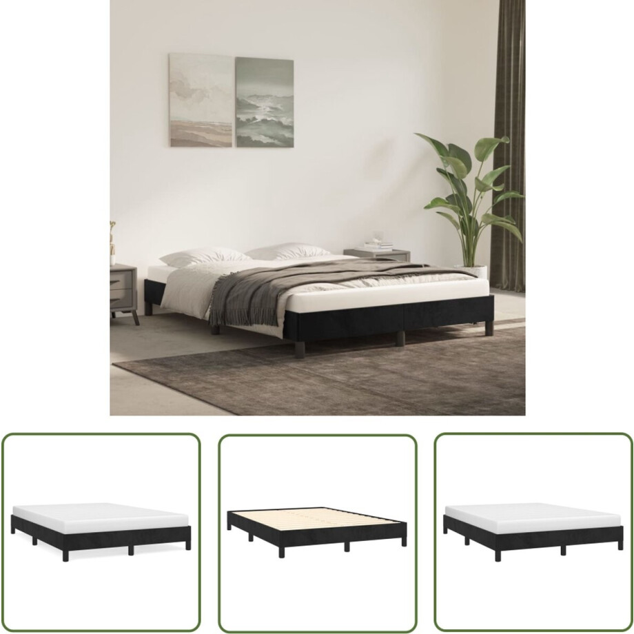 vidaXL Zwarte Bed Frames - Zachte Bedbodems - Bedframe zonder matras 140x190 cm fluweel zwart - Velvet Bed Frame - Tweepersoon Bed - Slaapkamers Decoreren afbeelding 1