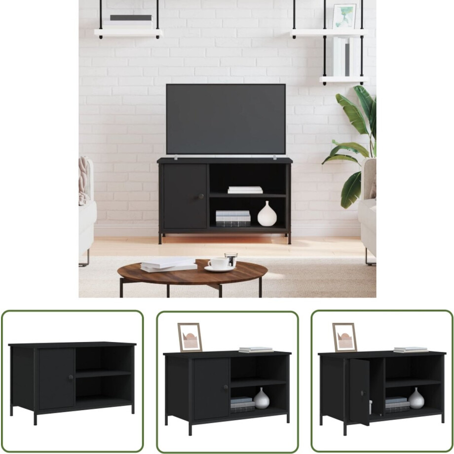 vidaXL Houten Tv Kast - Tv Kast - Tv-meubel 80x40x50 cm bewerkt hout zwart - Zwarte Tv Kast - Industrieel Tv Kast - Tv Stand vidaXL Houten Tv Kast - Tv Kast - Tv-meubel 80x40x50 cm bewerkt hout zwart - Zwarte Tv Kast - Industrieel Tv Kast - Tv Stand afbeelding 1