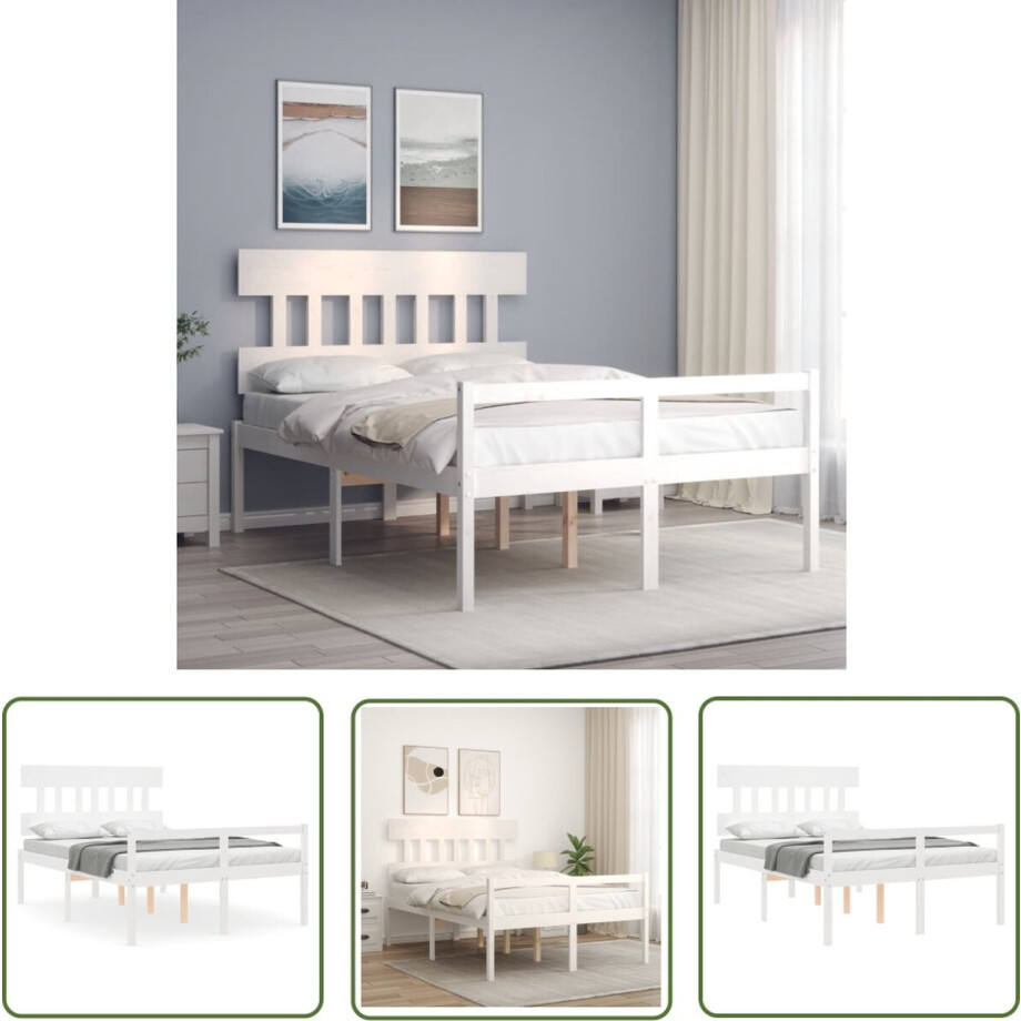 vidaXL Grenenhouten Bed - Massief Hout Bed - Seniorenbed met hoofdbord massief hout wit 140x190 cm - Seniors Bed - Boxspring Bed - Tweepersoons Bed vidaXL Grenenhouten Bed - Massief Hout Bed - Seniorenbed met hoofdbord massief hout wit 140x190 cm - Seniors Bed - Boxspring Bed - Tweepersoons Bed afbeelding 1