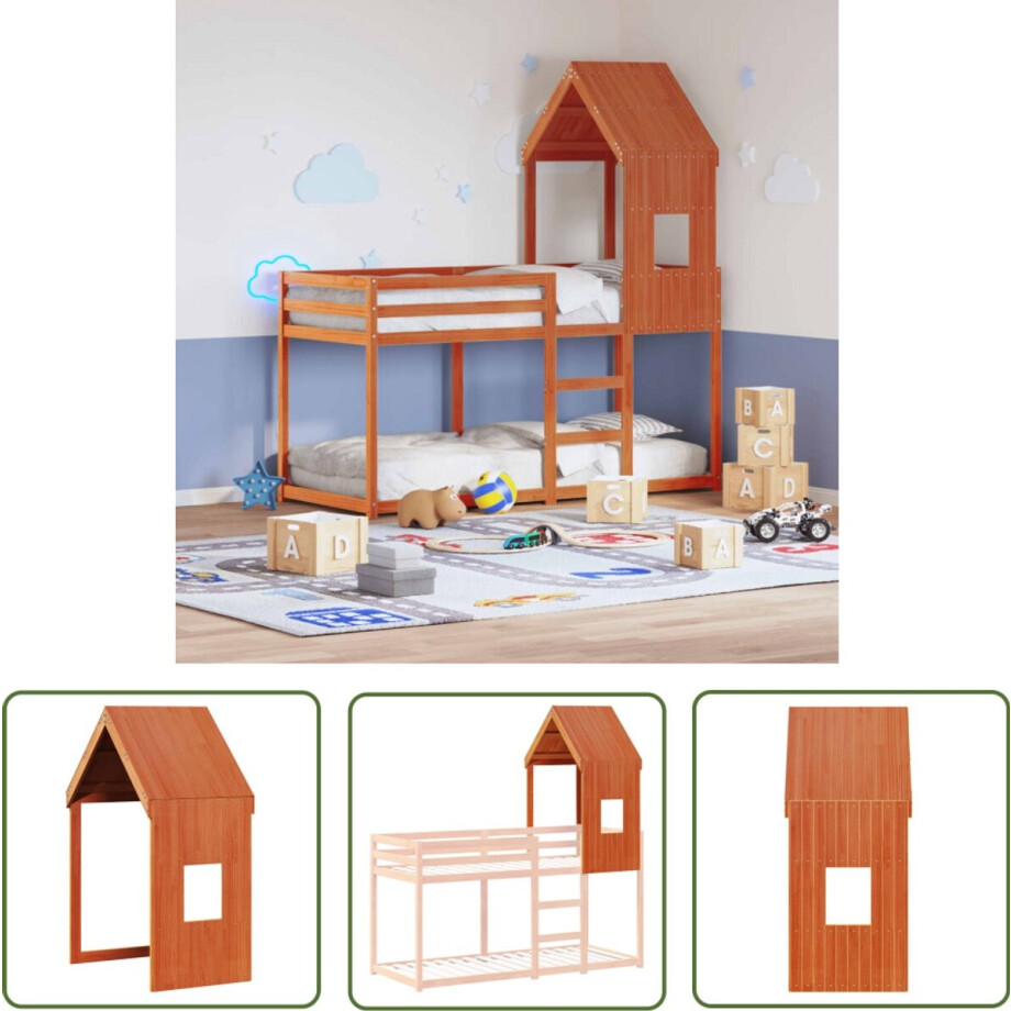vidaXL Houten Bed - Kinderbedhuisje - Kinderbedhuisje 60x99x139,5 cm massief grenenhout wasbruin - Kids Bed - Speelgoed Kamer - Kindermeubilair afbeelding 1