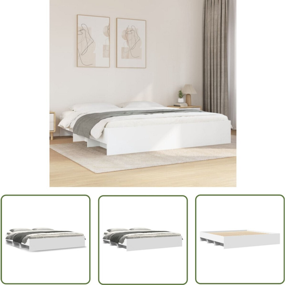 vidaXL Houten Bed - Bed Frame - Bedframe massief hout wit 200x200 cm - Wit Bed - Tweepersoons Bed - Boxspring afbeelding 1