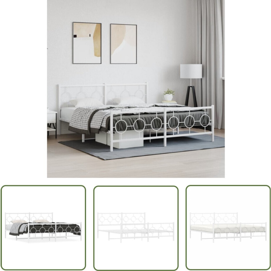 vidaXL Bed Frame 180x200 - Metalen Bed Frame - Bedframe met hoofd- en voeteneinde metaal wit 180x200 cm - Staal Bed Frame - Witte Bed Frame - Boxspring Frame afbeelding 1