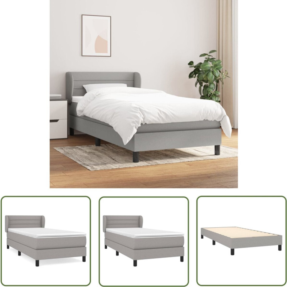 vidaXL Bed Frame - Boxspringbed - Boxspring met matras stof lichtgrijs 90x190 cm - Slaapkamer Meubilair - Tweepersoons Bed - Grijs Bed vidaXL Bed Frame - Boxspringbed - Boxspring met matras stof lichtgrijs 90x190 cm - Slaapkamer Meubilair - Tweepersoons Bed - Grijs Bed afbeelding 1