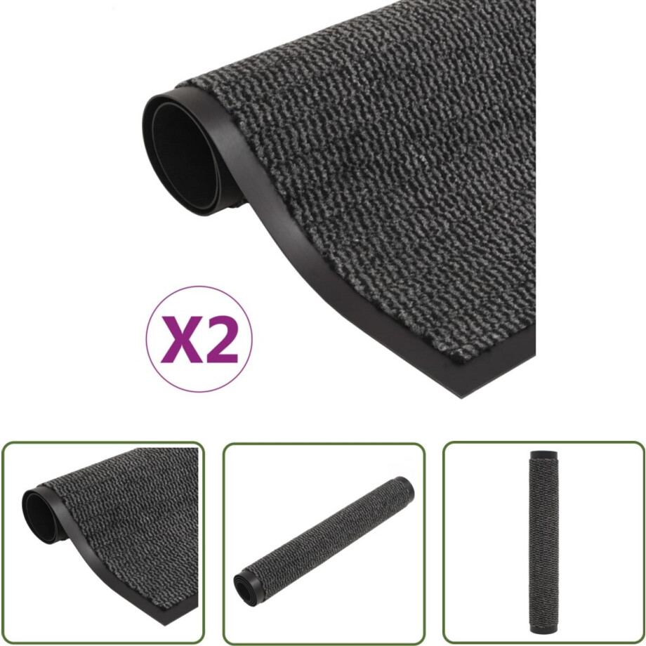 vidaXL Droogloopmatten - 60x90 cm - Set van 2 - Antraciet Droogloopmat - Deurmat - Vloermat - Antislip - Anthracit vidaXL Droogloopmatten - 60x90 cm - Set van 2 - Antraciet Droogloopmat - Deurmat - Vloermat - Antislip - Anthracit afbeelding 1