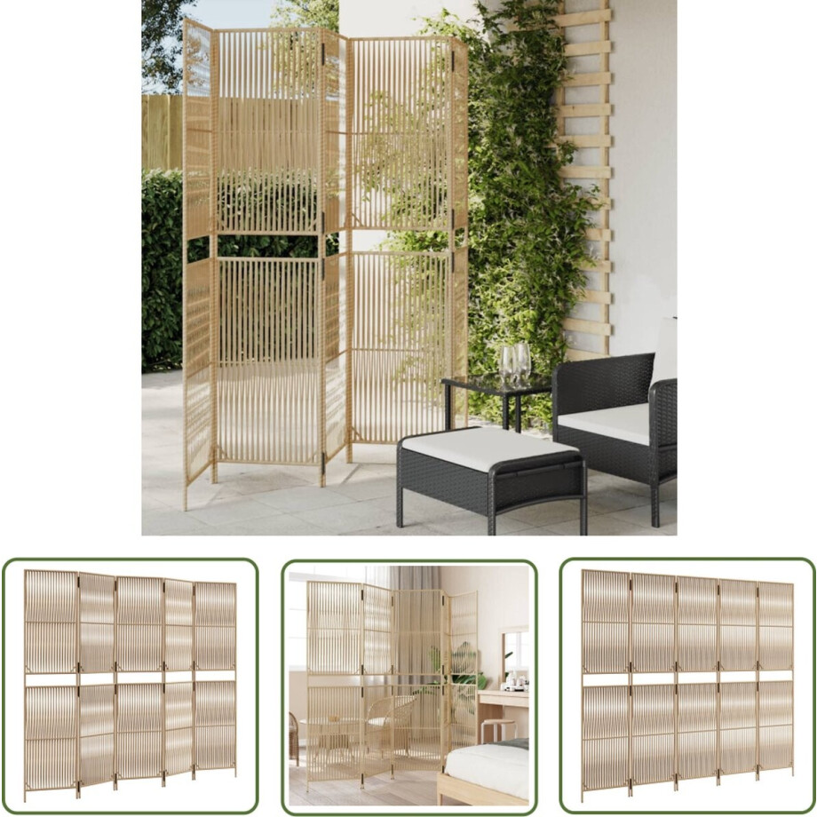 vidaXL Poly Rattan - Kamerscherm - Kamerscherm 5 panelen poly rattan beige - Dividers - Privacy Screen - Interieurdecoratie afbeelding 1
